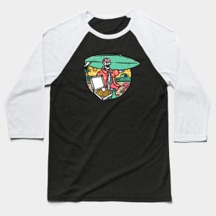 Surfer, Beach and Pizza Design Baseball T-Shirt